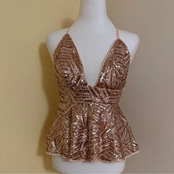 Forever 21 Sequin Halter Crop Top - Pink Gold - Picture 1 of 7